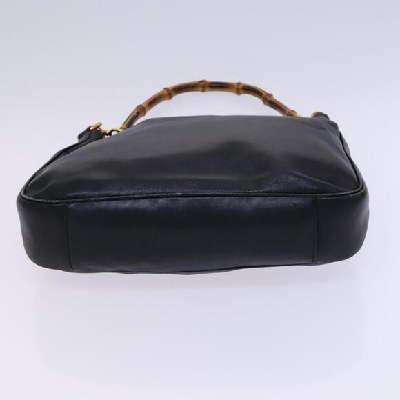 GUCCI Bamboo Hand Bag Leather Black Gold 001 001 - Picture 9 of 16